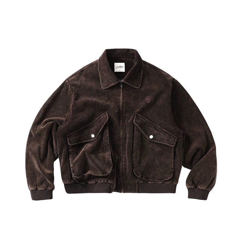 CoosRetro Vintage Big Pocket Corduroy Logo Embroidered Jacket