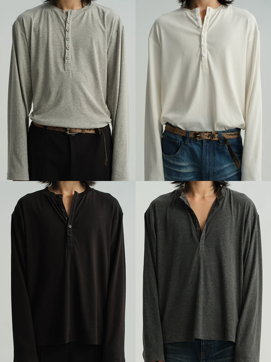 JCAESAR Henry Collar Soft and Comfortable Versatile Long Sleeves