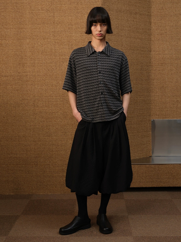 JCAESAR Striped Knitted Loose Short-sleeved Shirt