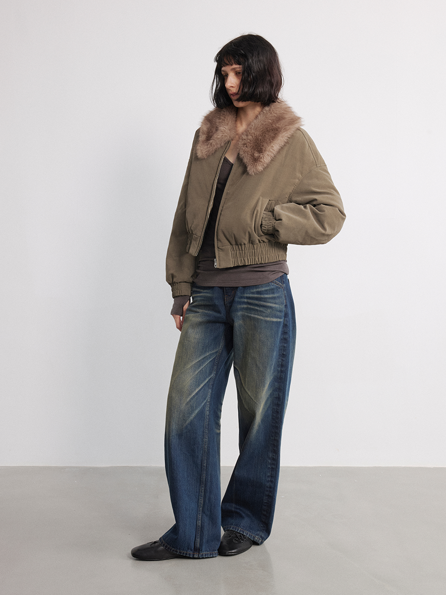 JCAESAR WOMEN Fur Collar Made Old Down Short Jacket