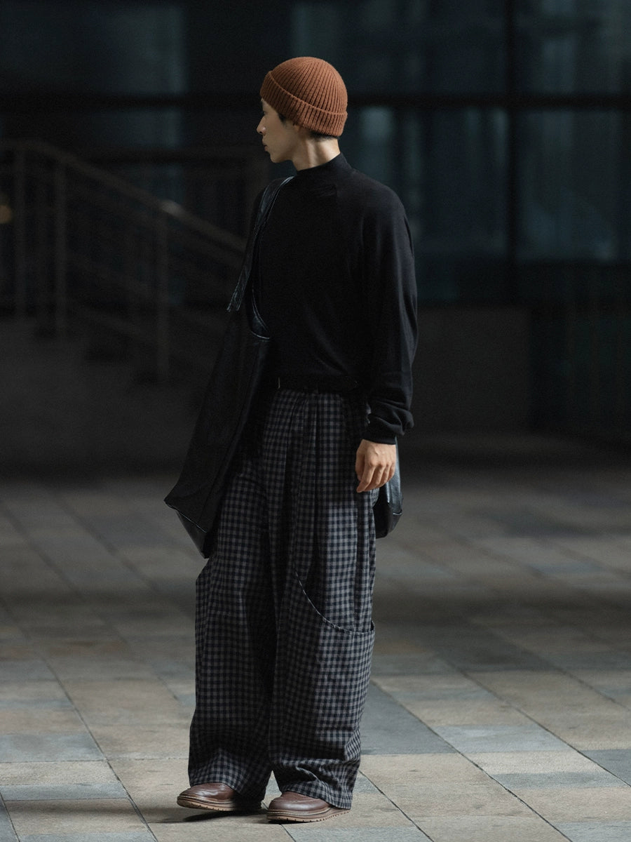 NOEARS Vintage Plaid Casual Wide-Leg Pants