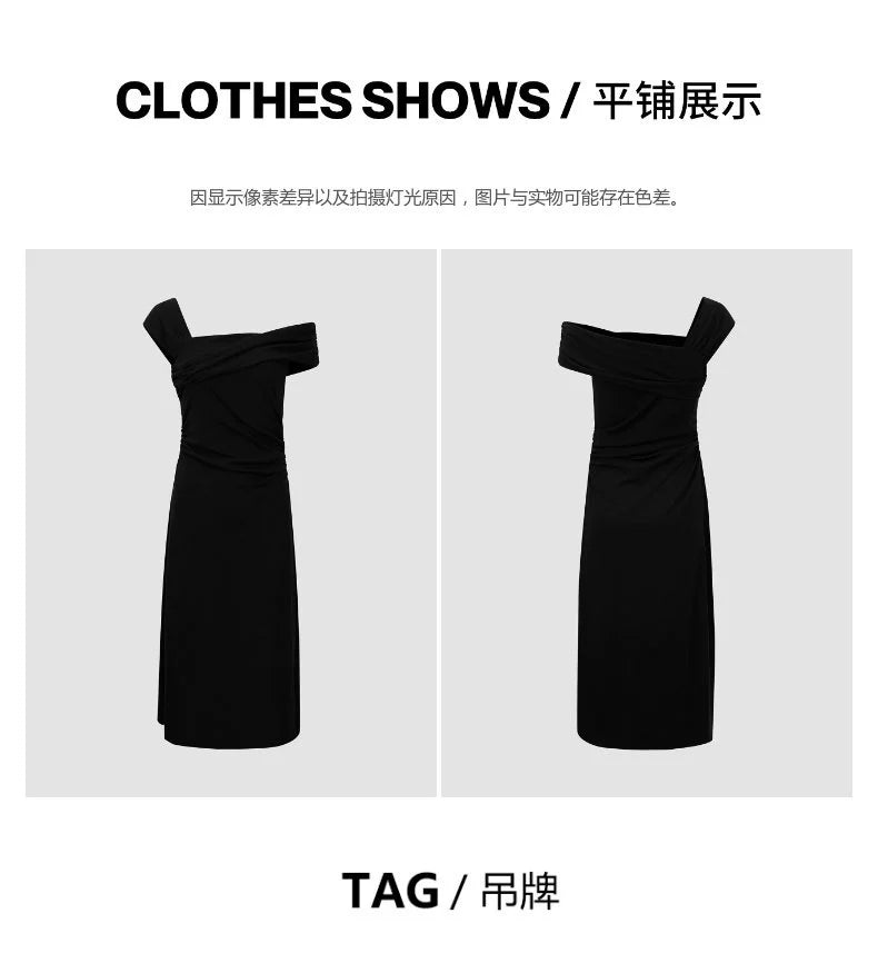 URBAN REVIVO Glamour Off-the-shoulder Pleated Waist Dress