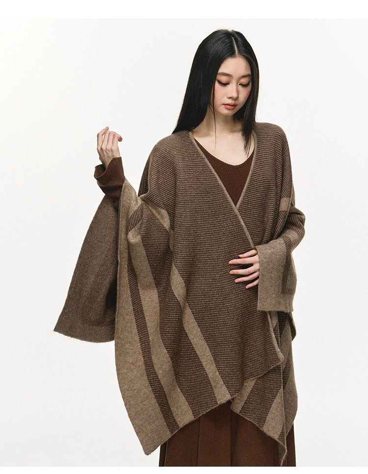 Anna Aneae Soft Waxy Striped Loose-knit Cardigan Jacket