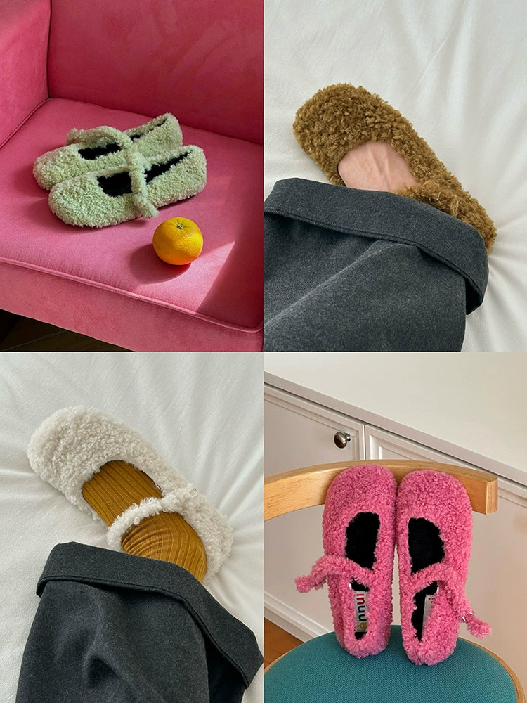 ENNUI Fluffy Mary Jane Loafers Plush Shoes