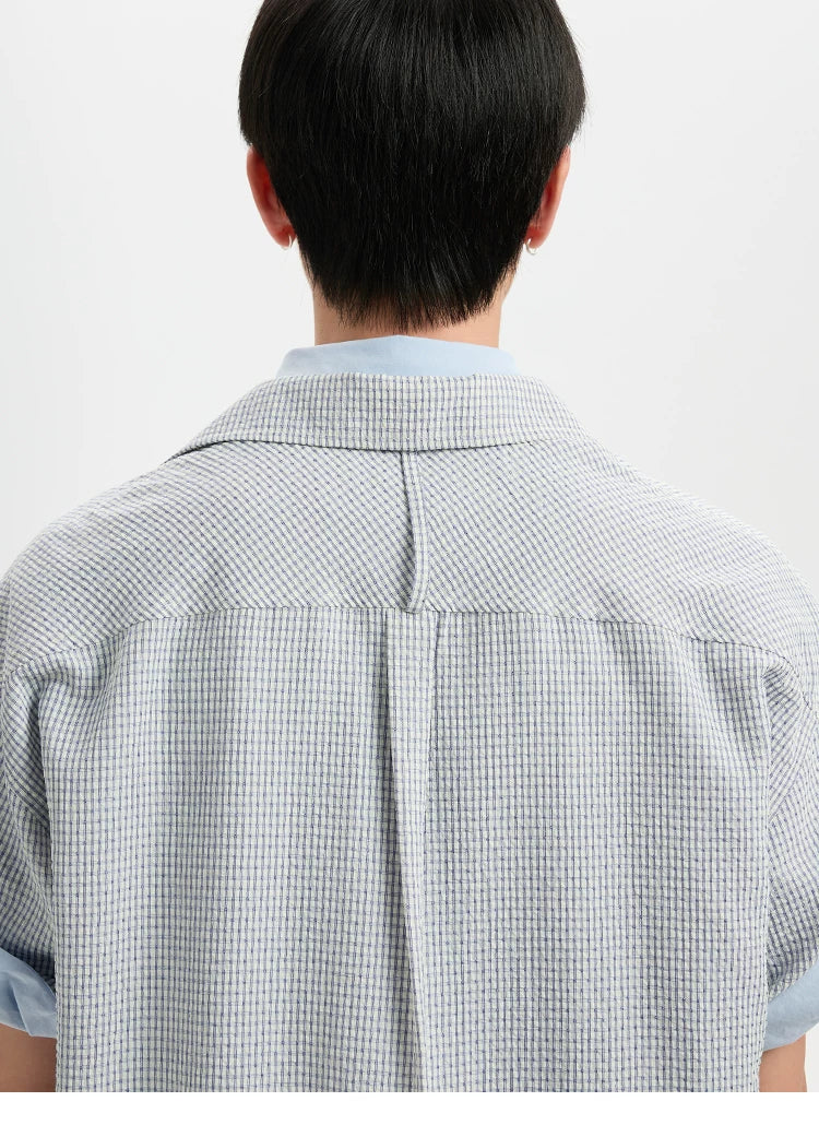 BUTTBILL Plaid Pocket Short-sleeved Shirt
