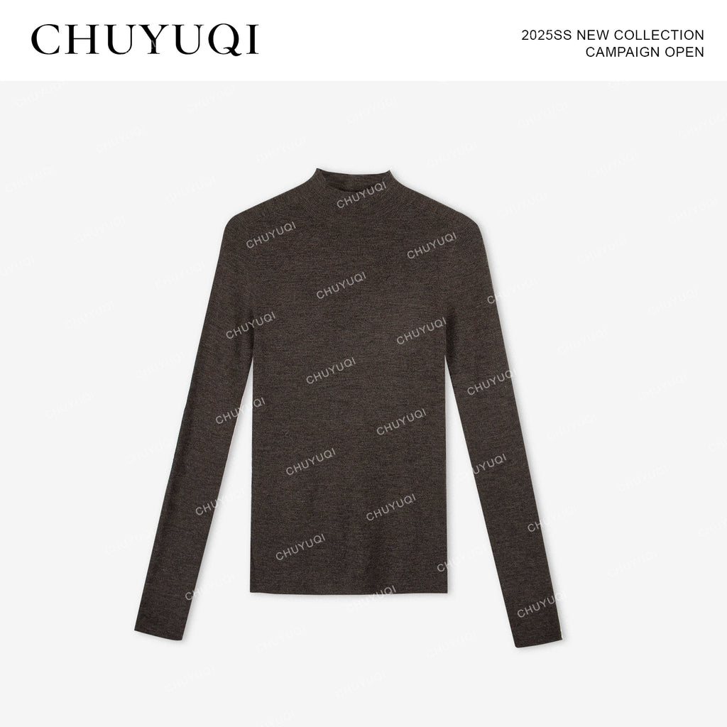 CHUYUQI Slim-fit Semi-turtleneck Bottomed Knitted Sweater