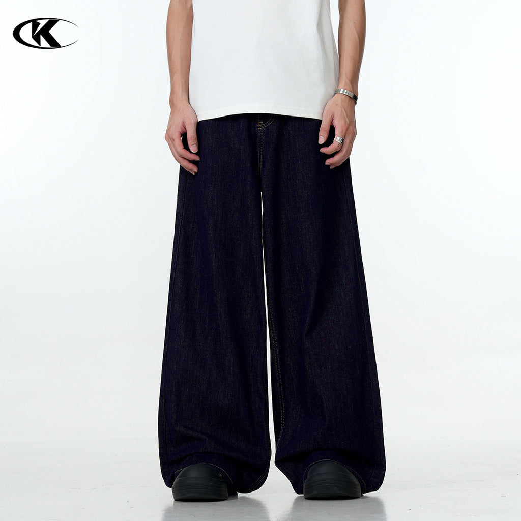 11KN American Simple Retro Blue Straight Basic Loose Wide-leg Cleanfit Pants
