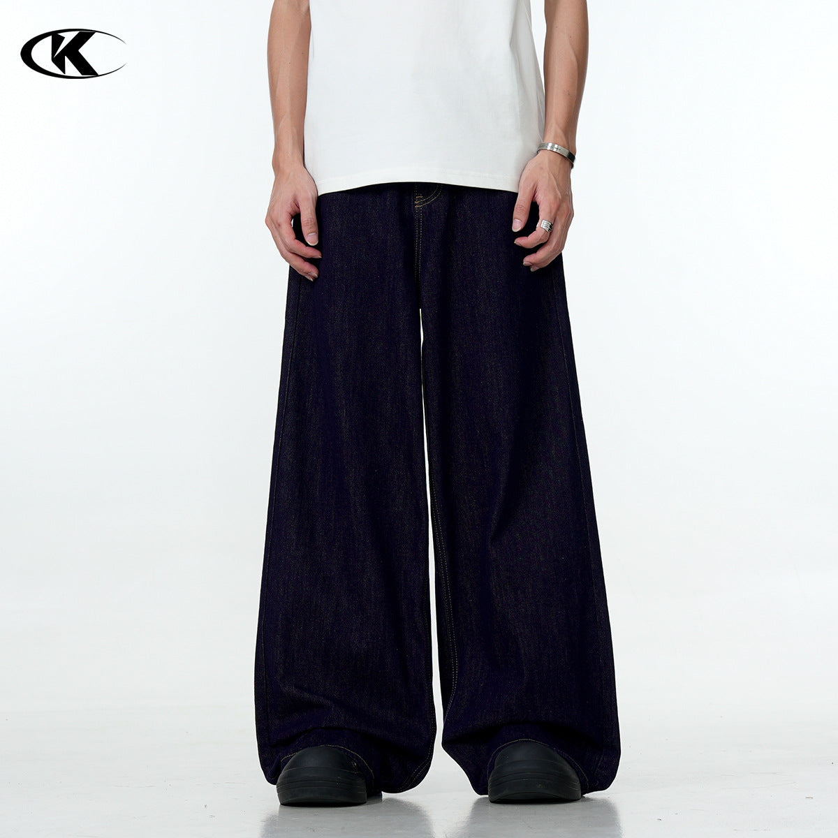 11KN American Simple Retro Blue Straight Basic Loose Wide-leg Cleanfit Pants
