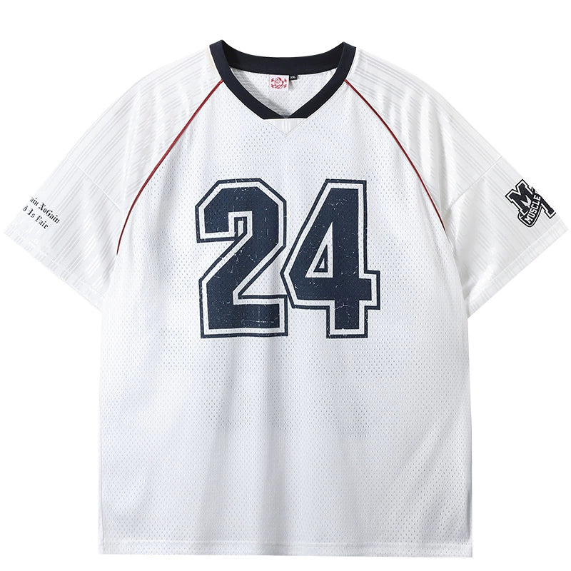 Muscle Dog Contrasting Football Collar Loose Tee