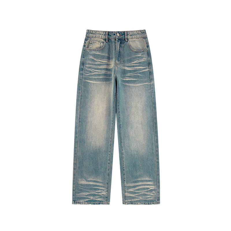 NICEBAD Washed Embroidered Straight Jeans