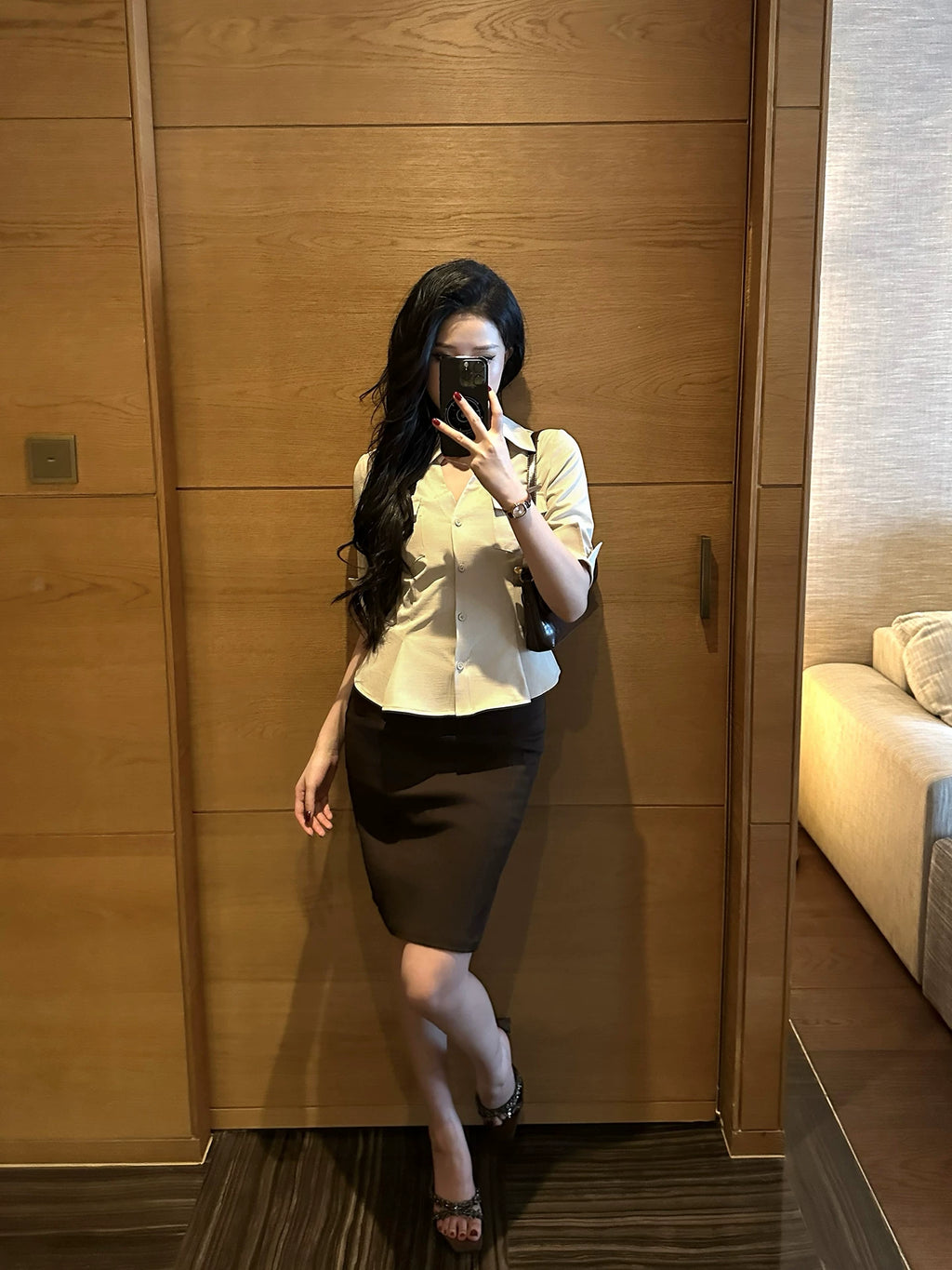 LLROGE Slim Fit and Thin Waist Shirt Skirt Set
