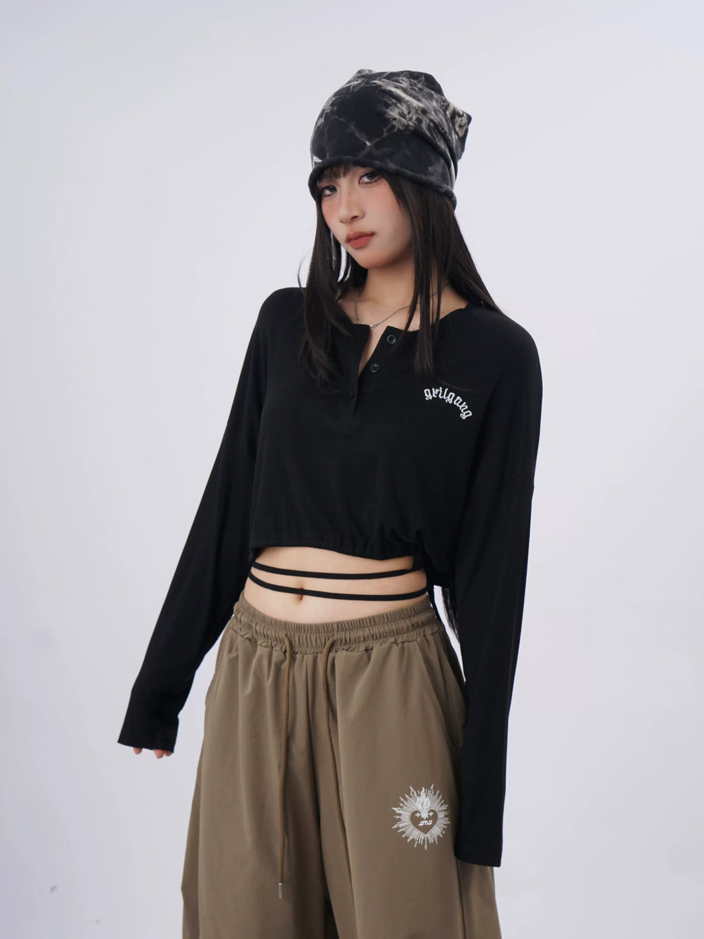 SAMUSAN Loose Lace-up Waist Loose Long Sleeves
