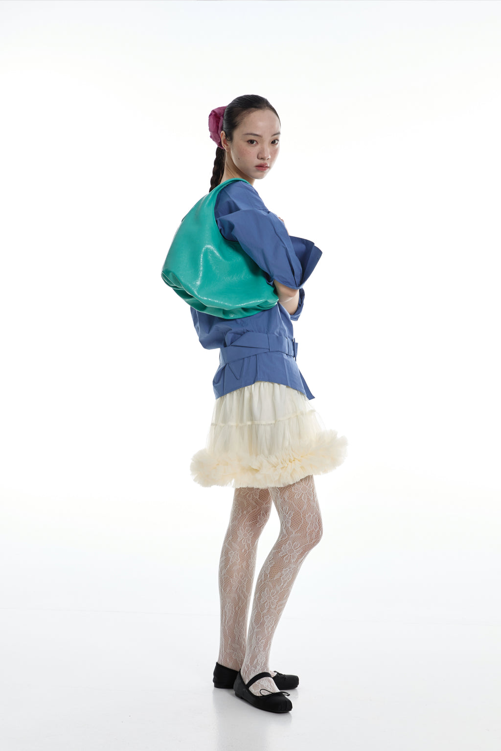 DirtySix Fuka bento soft pleated shiny leather bag