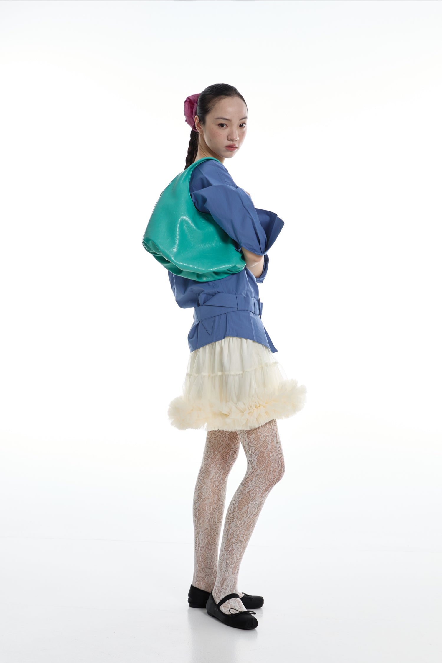 DirtySix Fuka bento soft pleated shiny leather bag