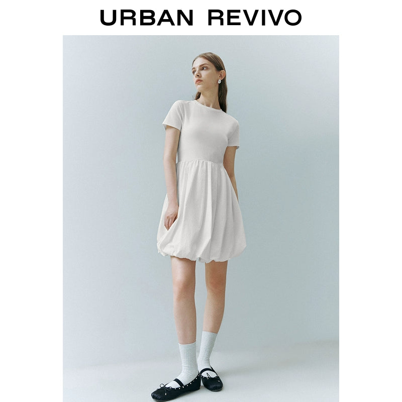 URBAN REVIVO Simple Temperament Bud Slim Short-sleeved Dress