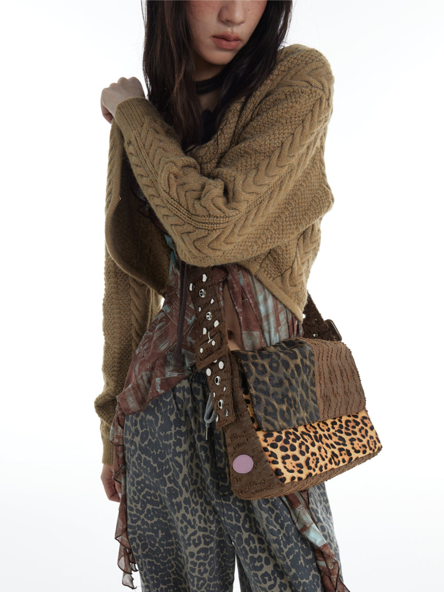 DirtySix "rahrah! Jaguar!" Ah Leopard messenger cow fur bag