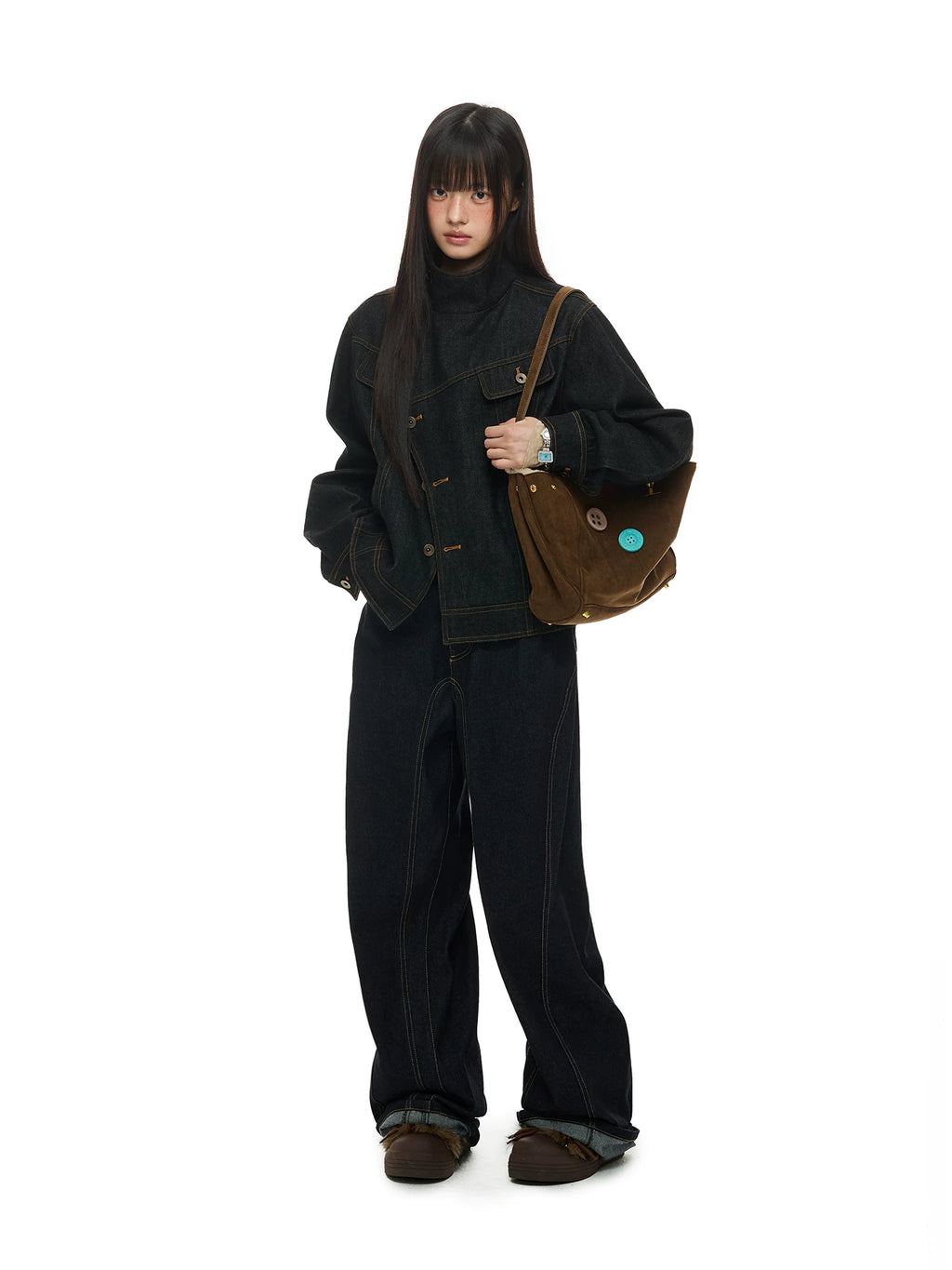 JIKOO Lapel Texture Denim Jacket