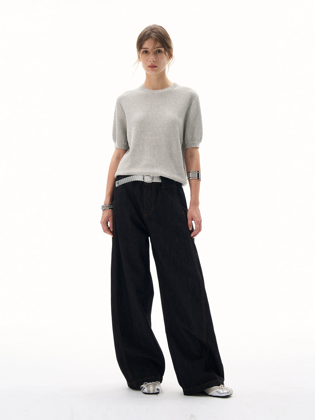MADWITCH Simple Texture Waffle Knitting Tee