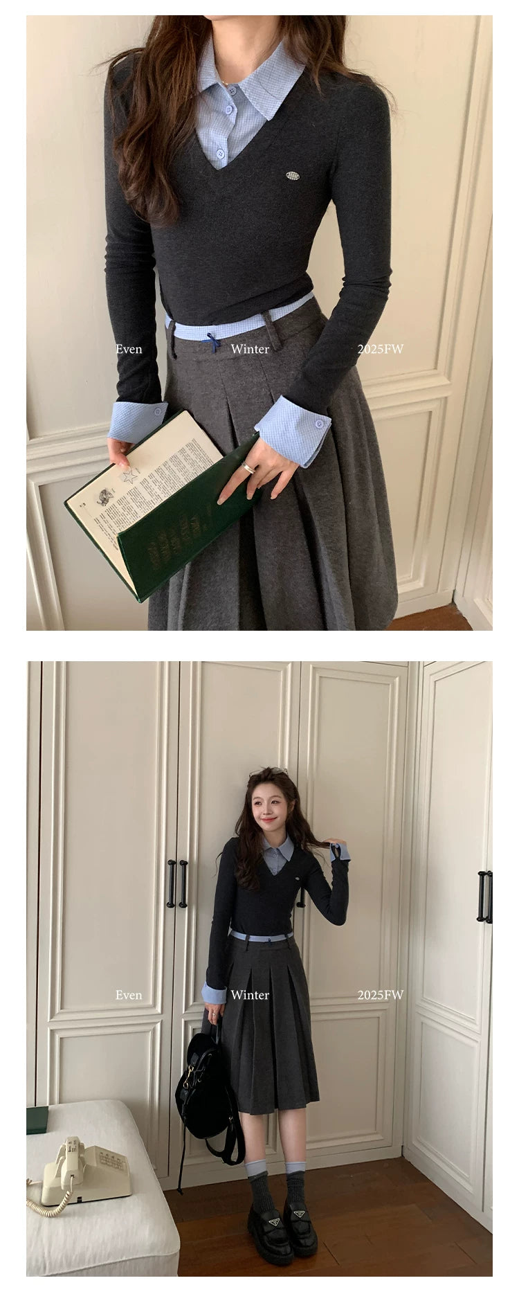 Even Versatile Preppy Style Spliced Waist Skirt