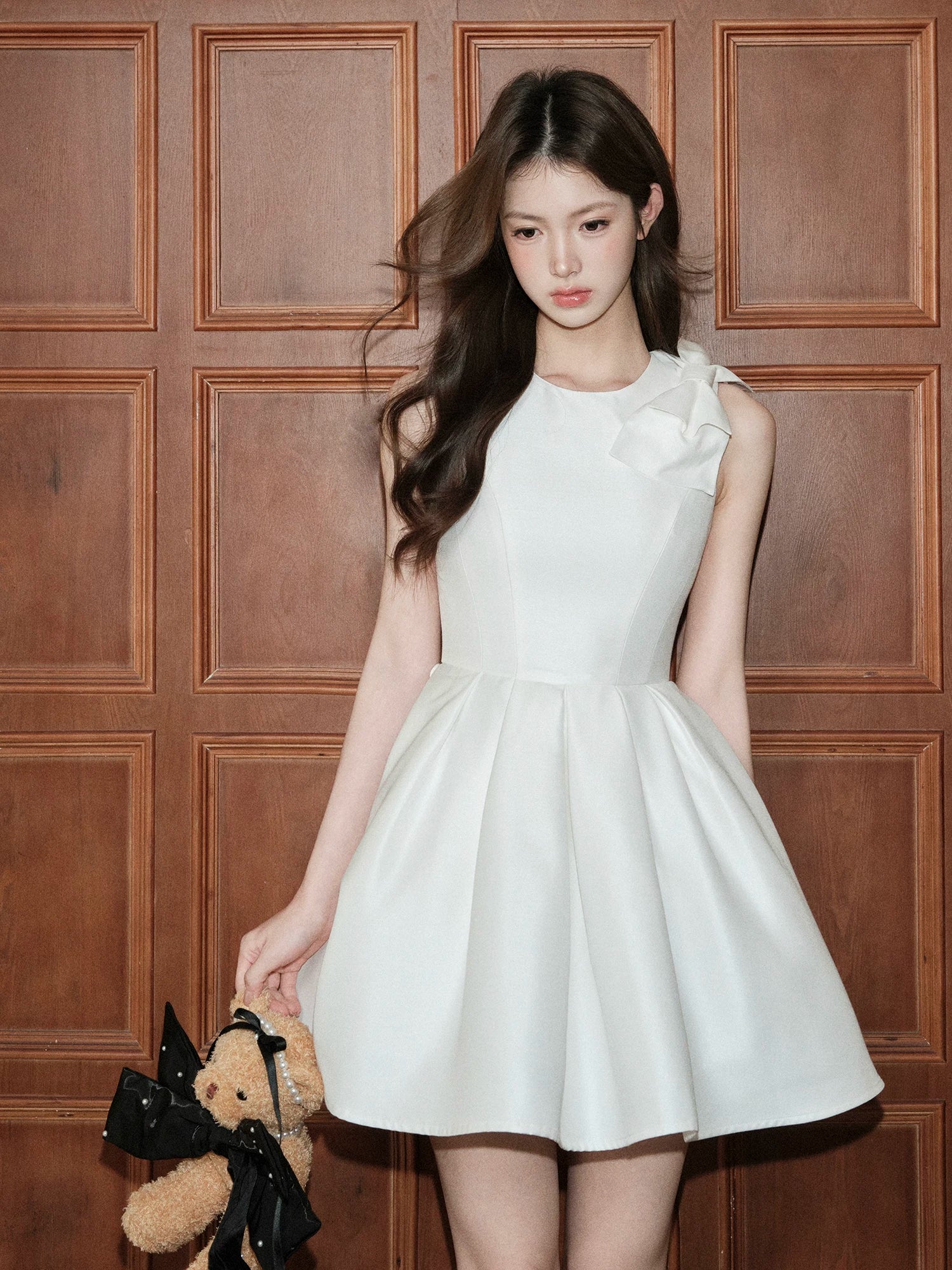 Avenement Waist Bow Crew Neck Vest Skirt