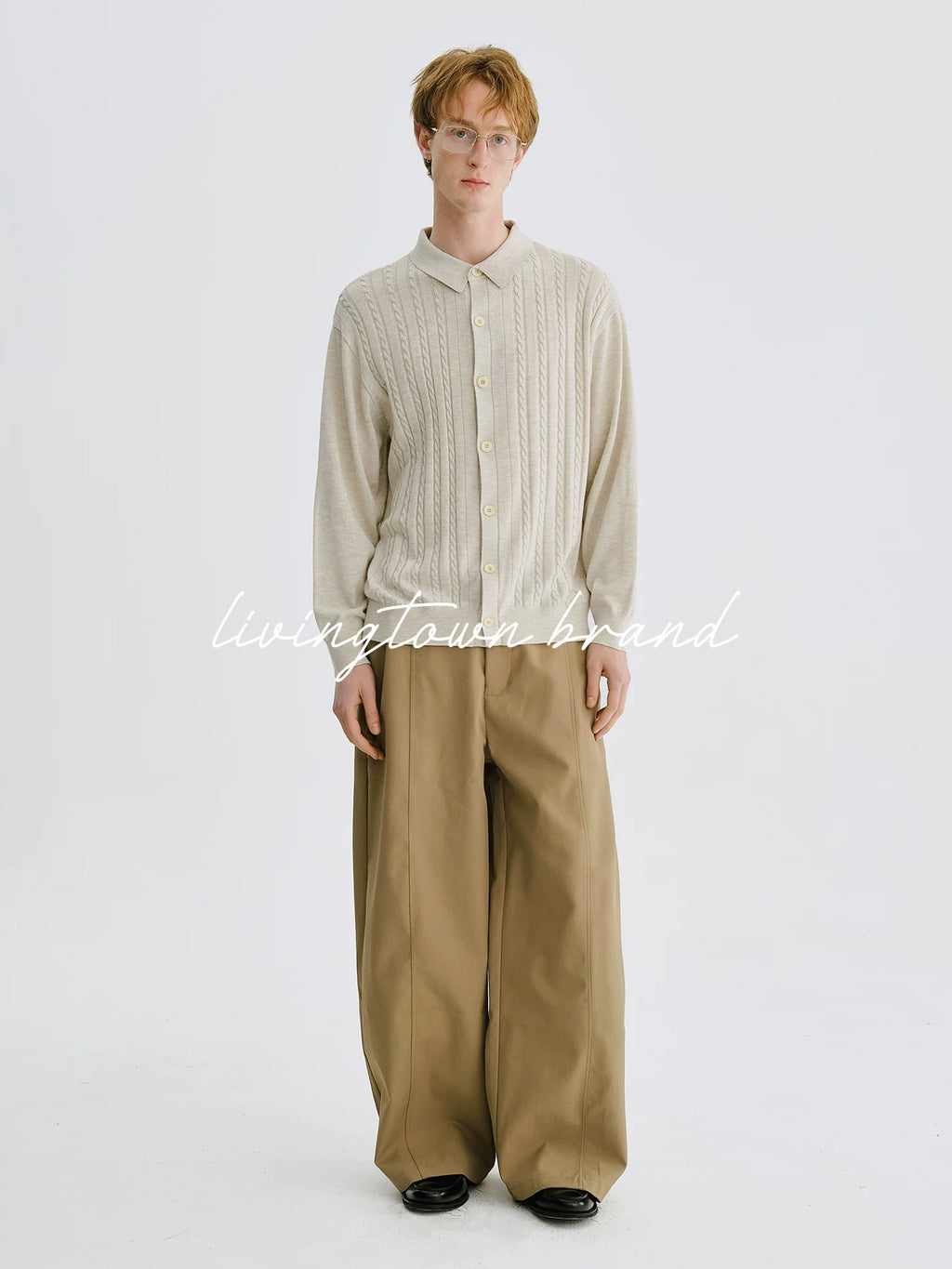 LIVINGTOWN Vintage Loose Vertical Strip Twisted Flower Knitted Cardigan