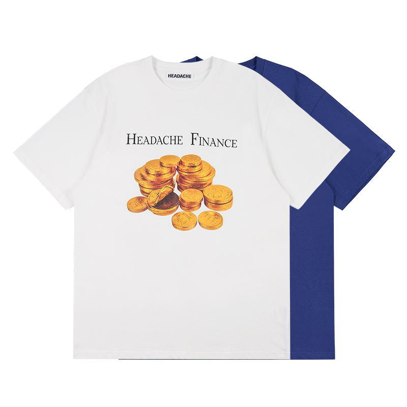 HEADACHE Gold Coin Print Round Neck Oversized Tee