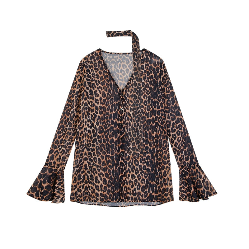 Zero Leopard Chiffon V-Neck Shirt