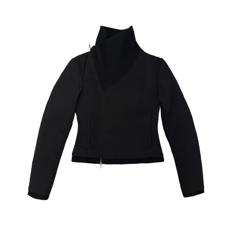 JCAESAR WOMEN Threaded Cross-Neck Slim-Fit Oblique Zipper Down Jacket