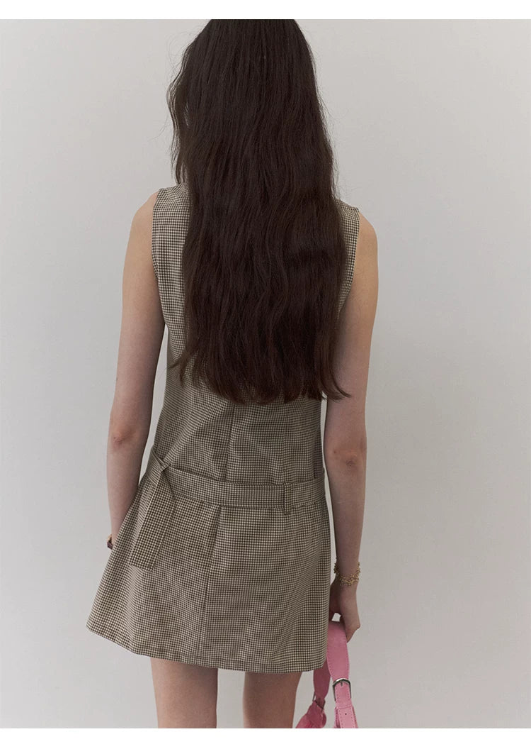 VOOE Vintage Plaid Belt Vest Dress