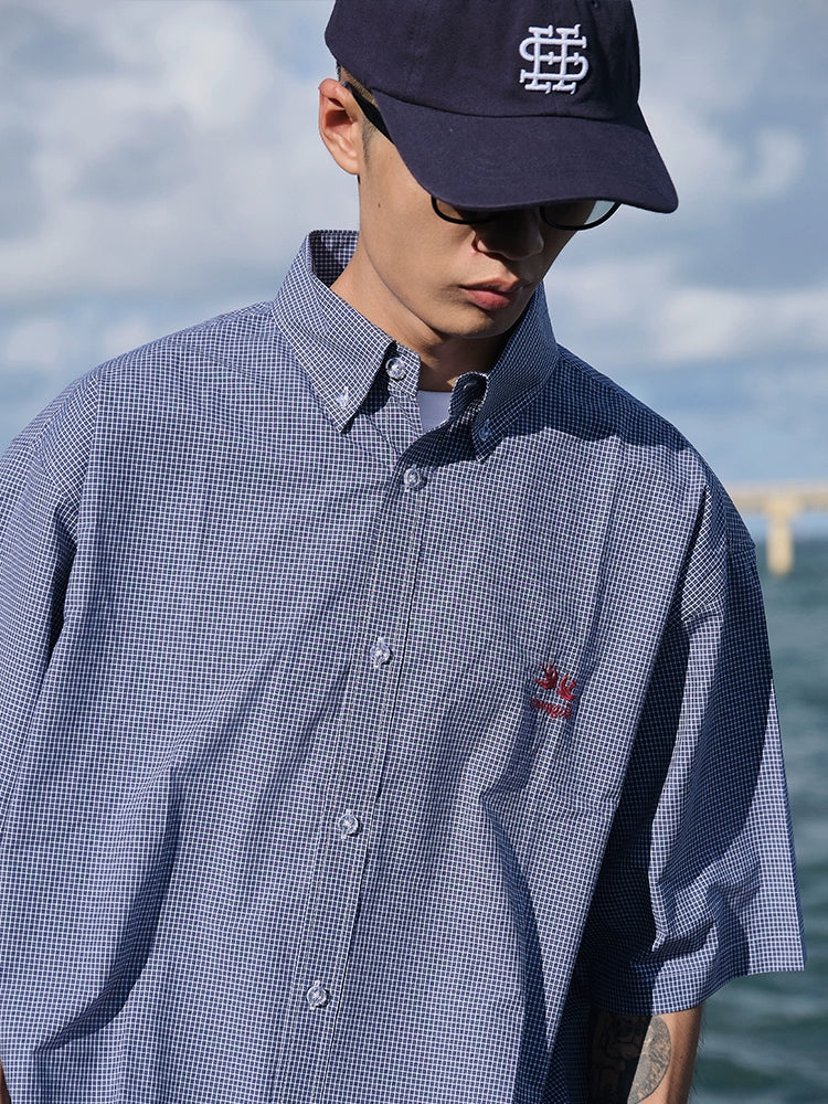 Battles Double Bird Embroidered Vintage Checked Short Sleeve Shirt