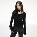 Imone U Neckline Three-dimensional Rose Decorative Long Sleeve