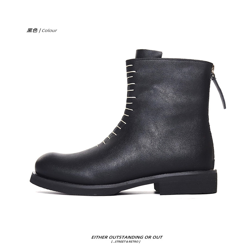 SHENLV StuIO Round Head Chelsea High-top Leather Shoes