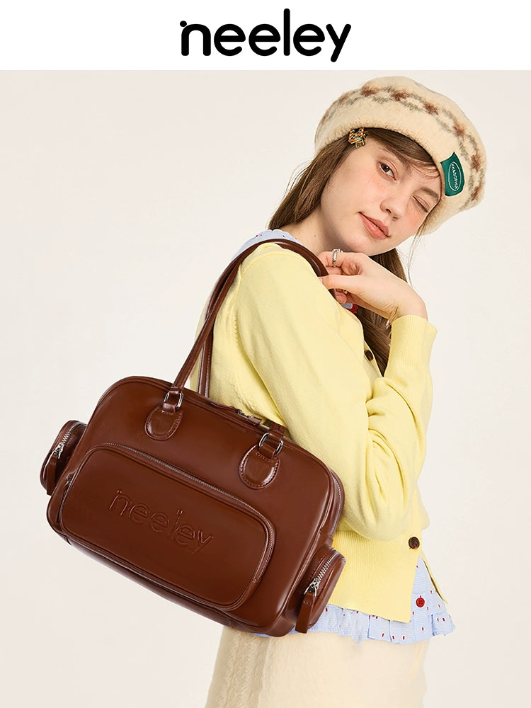 Neeley Large Capacity Vintage Textured Leather Underarm Bag