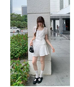 KANO Ruffle Edge Oblique Strap Lace Fashion Suit