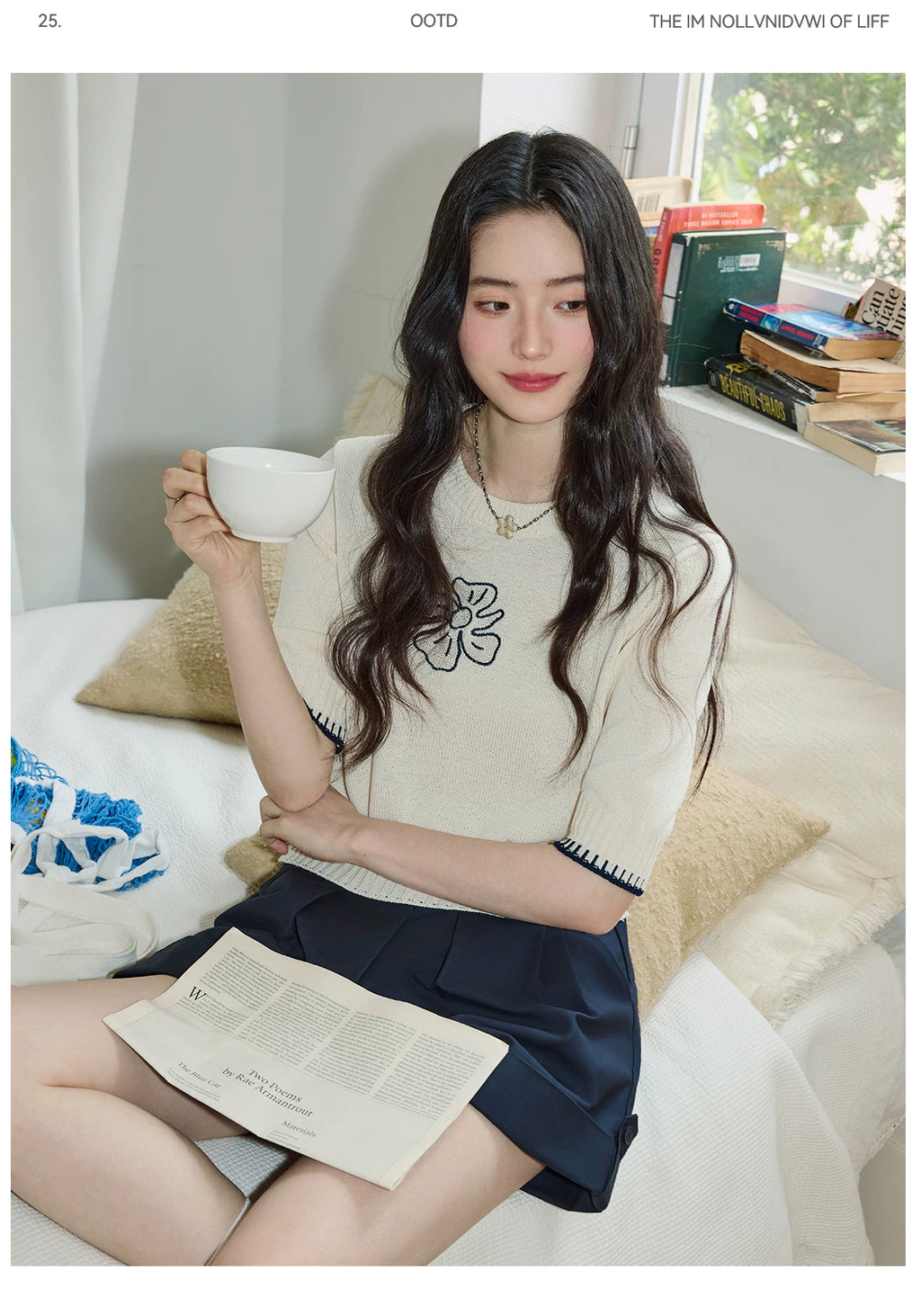 XUJING Embroidery Front Shoulder Knitted Tee
