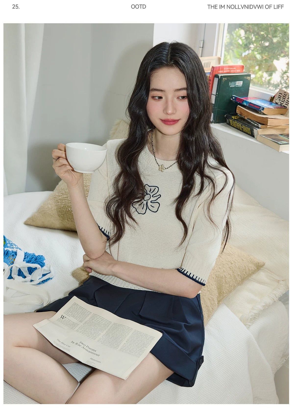XUJING Embroidery Front Shoulder Knitted Tee