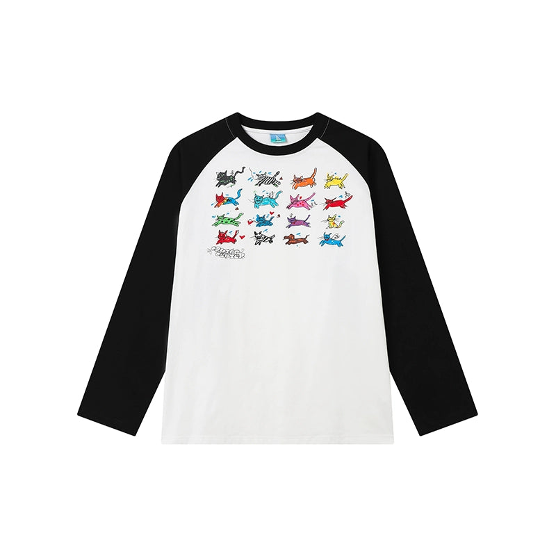 CryingCenter Cute Kitten Hand-painted Shoulder Ruffle Long Sleeve