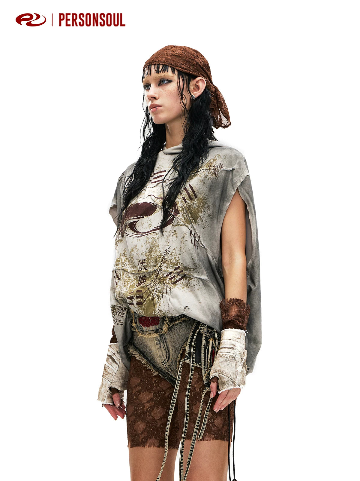 PERSONSOUL Sleeveless Loose Hooded Vest