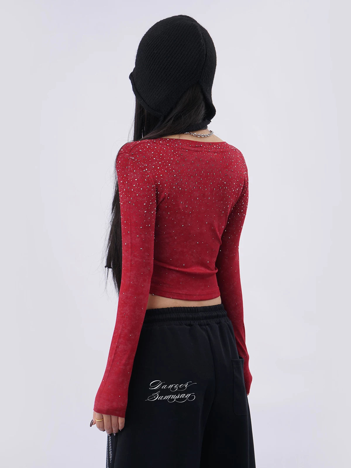 SAMUSAN Irregular Hot Diamond Short Long Sleeve