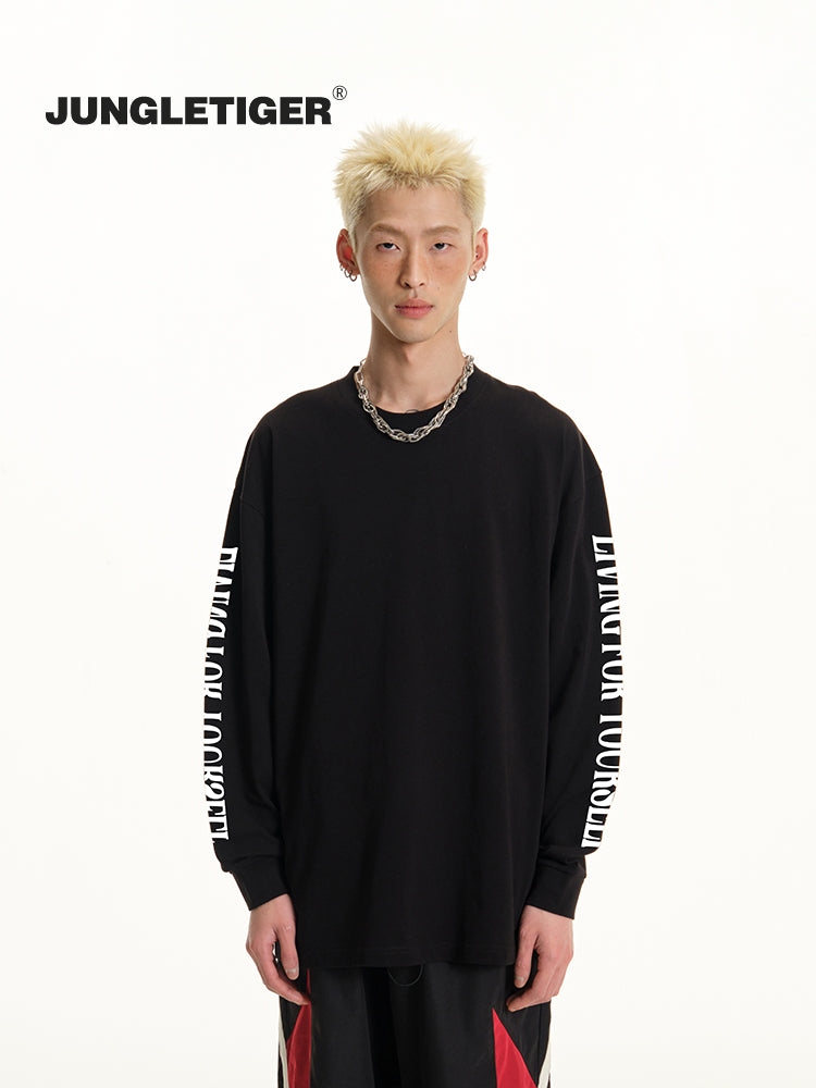 Jungle tiger letter cotton long sleeve Tee