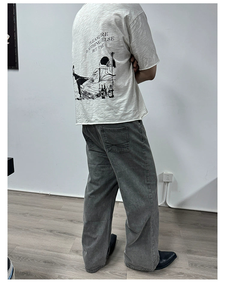 JCAESAR Straight Tube Slightly Wide Old Jeans