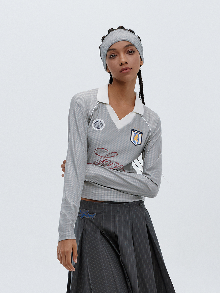 ATRY Badge Typesetting Webbing V-neck Long Sleeve