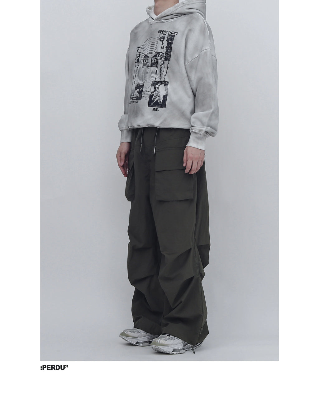 PERDU Dirty Dye Old Wash Water Damage Print Hooded Sweater