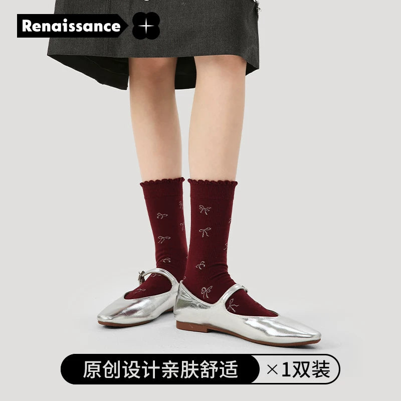 Renaissance high-end Ankola red miu wind bow socks