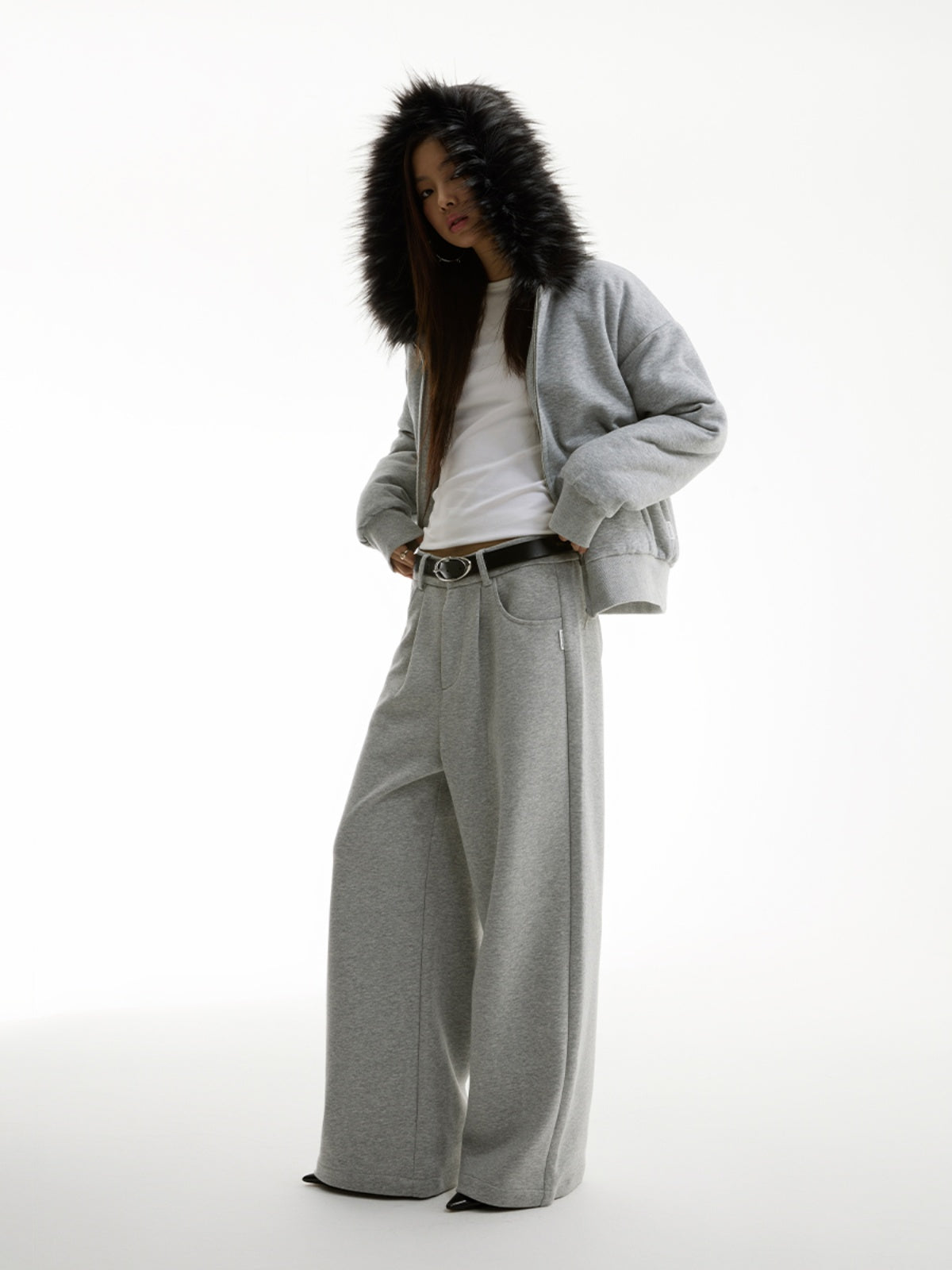 FUNKYFUN Semi-elastic Waist Suit Pleated Straight-leg Pants