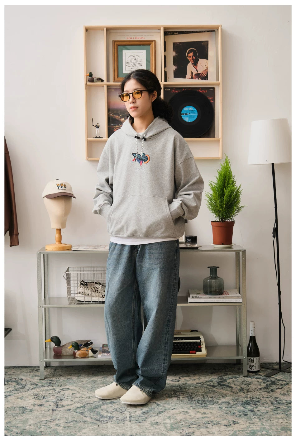 Battles Loose Contrast Embroidered Hooded Sweater