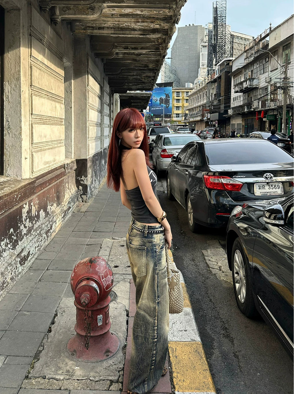 EAHO Retro Old Gradual Change Wide Leg Jeans
