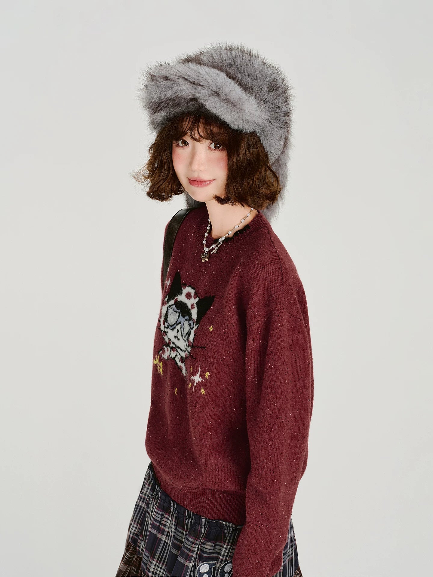 Girlyhalo Vintage Fun Jacquard Crew Neck Sweater