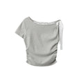 AIRHOOD Lace Sexy Diagonal Collar Short Tee