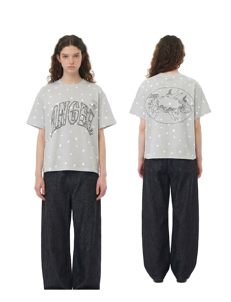 Vulcan Polka Dot Angel Letter Print Comfortable Tee